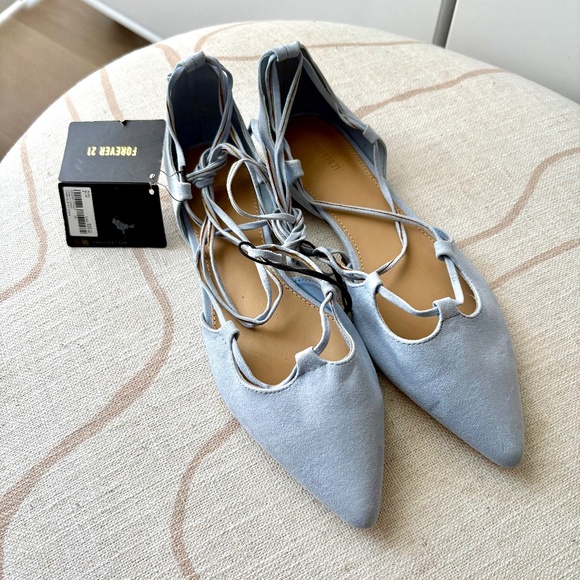 Blue ballet style string tie pointy flat - Picture 1 of 7